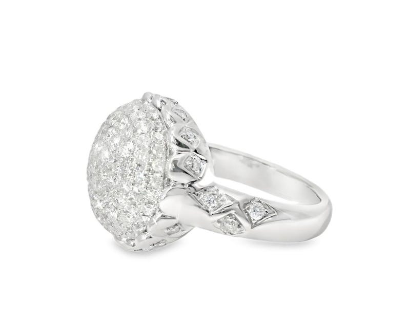 14K White Gold Diamond Pave Dome Filigree Designer Ring image 4