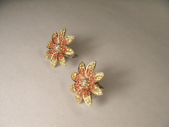 Estate 14K Yellow Gold Diamond Red Sapphire Flowe… - image 2