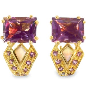 14K Gelbgold Amethyst MOP Mabe eingelegte Ohrringe