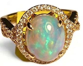 14K Yellow Gold Diamond Opal Cocktail Ring