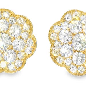 Magnificent 14K Pink Rose Gold Diamond Flower Stud Earrings Studs