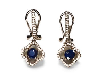 Gorgeous Estate 14K White Gold Pave Diamond Sapphire Floral Earrings