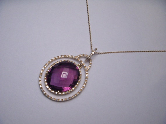 Gorgeous Estate 14K Yellow Gold Amethyst Diamond … - image 3