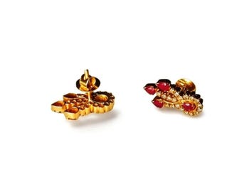 18K Yellow Gold Ruby Rubies Diamond Earrings
