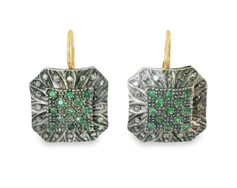 Beautiful Antique 14K Pink Gold Rose Cut Diamond Emerald Earrings