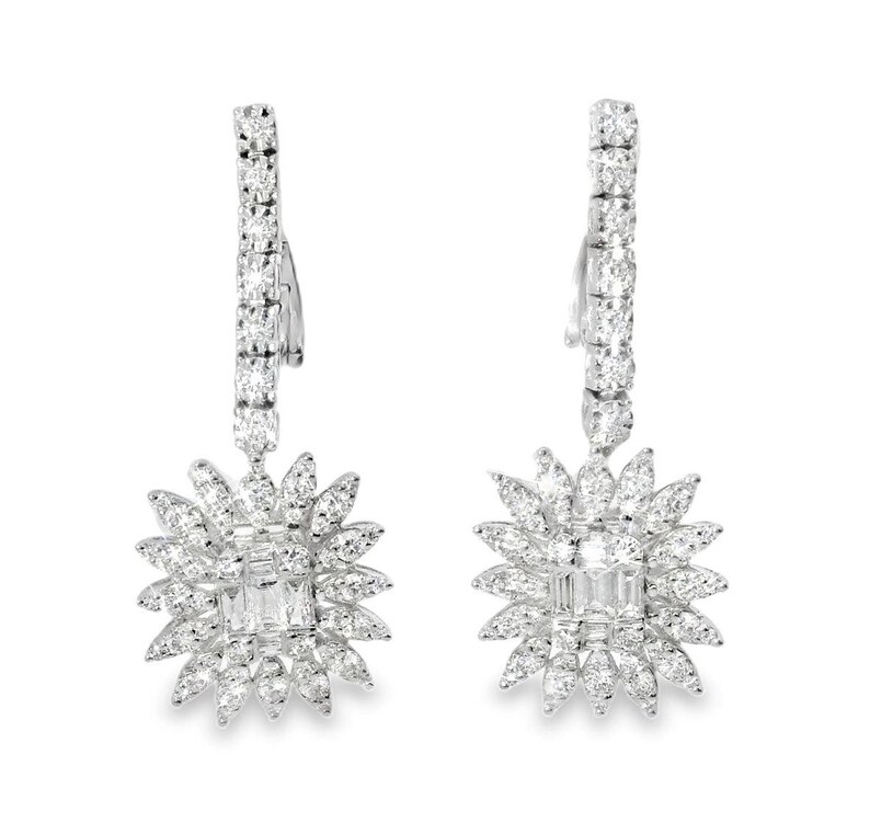 Pendientes de girasol con diamantes en oro blanco de 18 quilates imagen 1