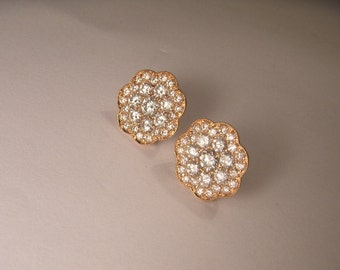 Magnificent 14K Pink Rose Gold Diamond Flower Earrings