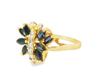 14K Gelbgold Diamant Saphir Schmetterling Ring
