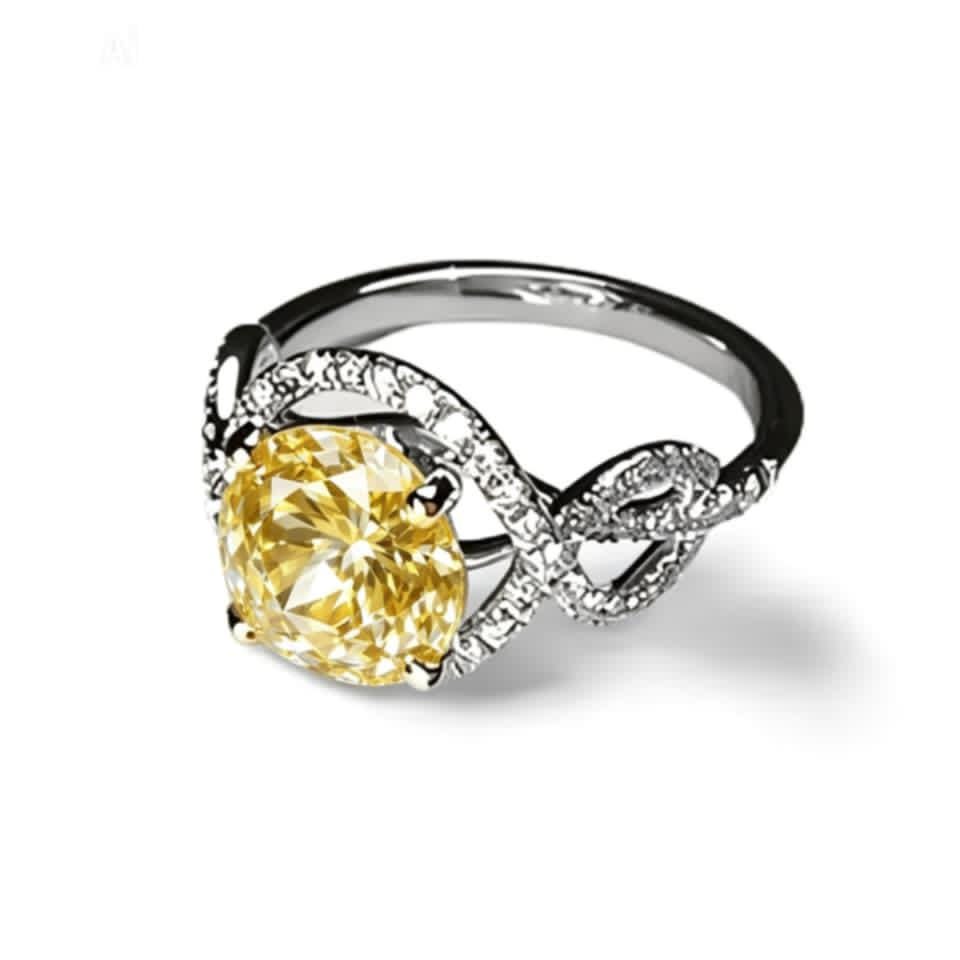 18K White Gold Raw Yellow Solitaire Diamond Engagement Ring - Etsy