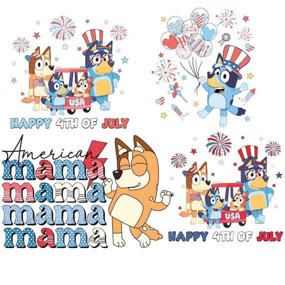 Red White Blue Png Bundle, Bluey And Bingo 4th Of July Png, Blue Independence Day Png, Kids Patriotic Png, Bluey 4th Of July PNG Digital
