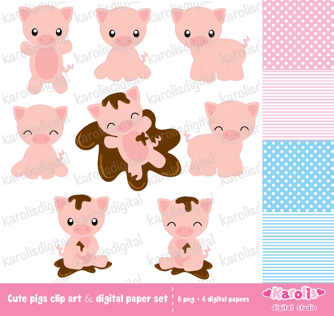 Cute pigs clip art & digital paper set | Etsy