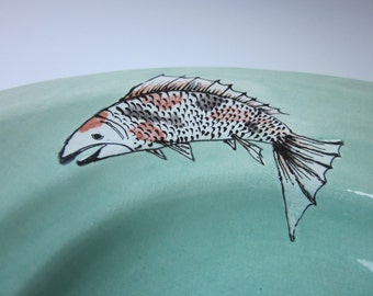 Fish Bowl, Koi Plat , Koi Serving Bowl , Fish Plate, Ceramic Fish Plate, Ceramic Koi Plate