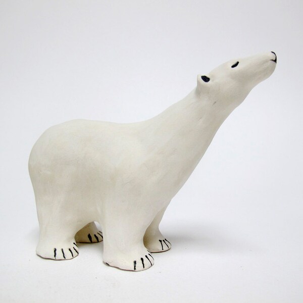 Polar Bear Sculpture, Hand Made Polar Bear, Ceramic Polar Bear, Artic Animal,Art and Collectibles,Polar Bear