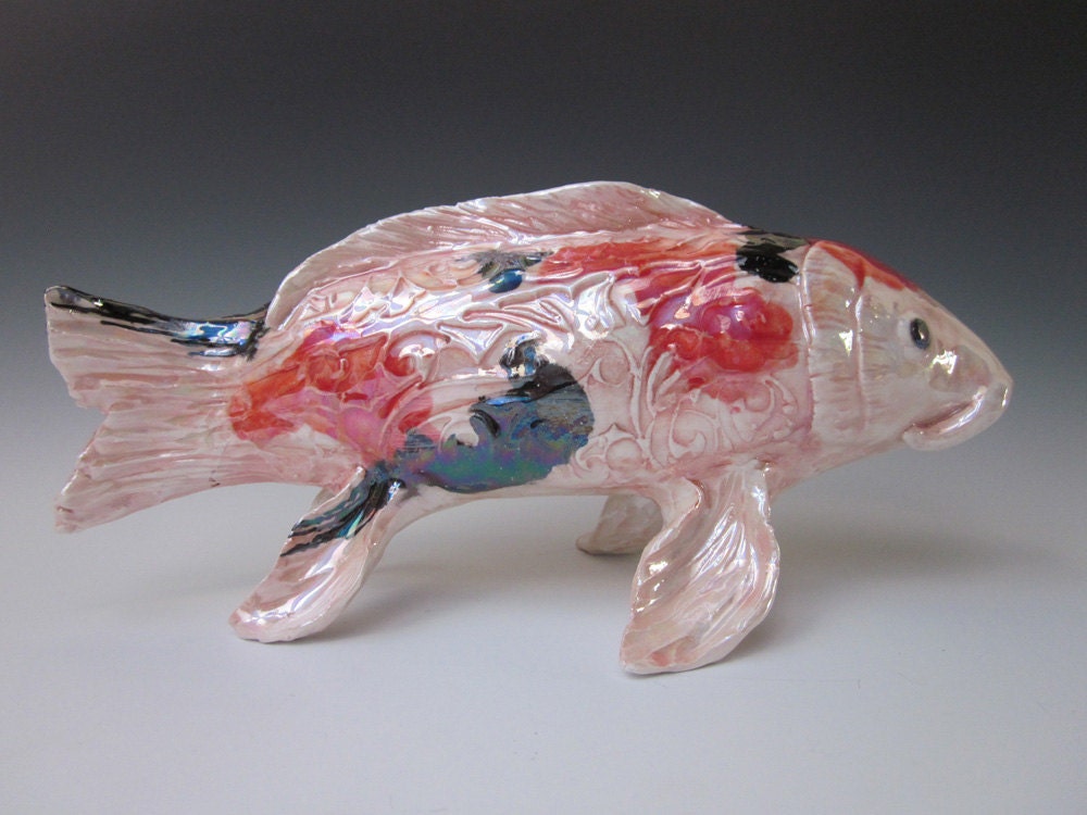 Koi Fish Sculpture Hand Made Fish Ceramic Koi Fish Koi Etsy