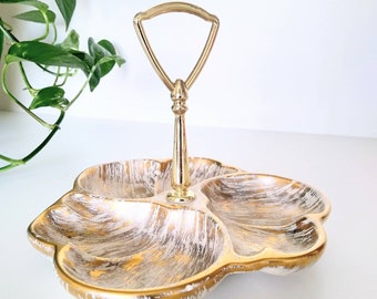 signed by Haeger Potteries in Gold Tweed pattern 1960/'s large gold vintage tray 13 in. 22-karat-gold painted mid century decorative tray
