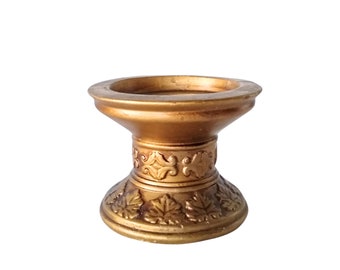 Vintage Gold Ceramic Ceramic Pillar Candle Holder with Leaf & Damask Detail - Vintage Candle Holder