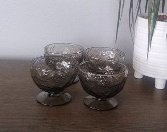 Vintage Morgantown Gray Coupe Glasses - Smoke Gray Sherbet Glasses - Vintage Glassware