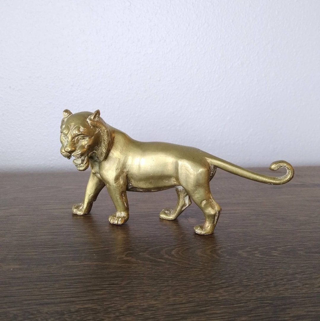 Vintage Brass Lion Figurine Solid Brass Roaring Lion Etsy
