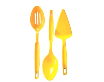 Vintage Yellow Nylon Cooking Utensils - Nylon Plastic - Kitchen Utensils - Retro Serving Utensils - Spoon - Slotted Spoon - Pie Server