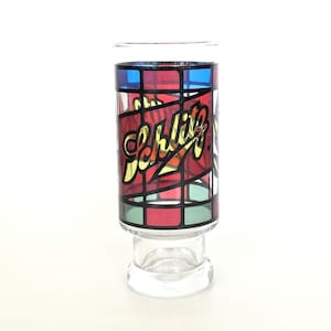 Vintage Schlitz Beer Glass: Stained Glass Design, Collectible Barware
