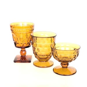 Vintage Amber Mixed Glassware Set - Wine Glass - Water Goblet - Coupe