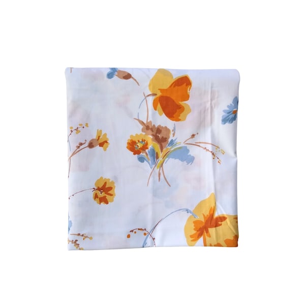 Vintage Floral Twin Flat Sheet - Earth Tone Percale Floral Twin Flat Sheet with Brown Piping Edge