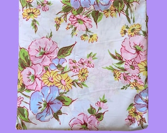 Vintage Pequot Twin Floral Flat Sheet - 1970s Top Sheet