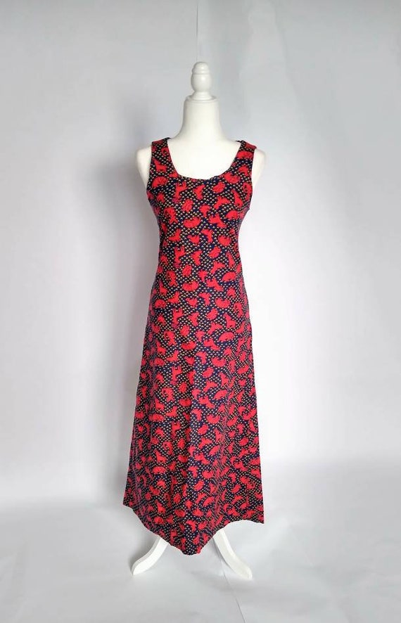 Sleeveless Vintage Maxi Dress with Red & Blue Abst