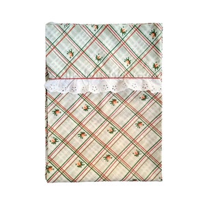 Pair of Vintage Floral Pillowcases With Pinstripes and Eyelet Trim