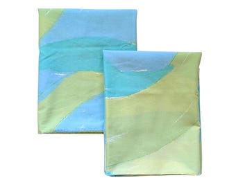 Vintage Vera Neumann Water Ways Pillowcases - Blue & Green Wave Pattern