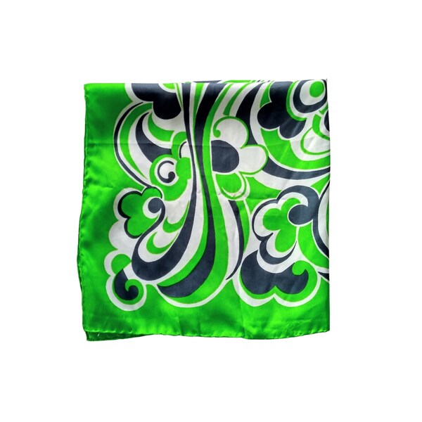 Vintage Groovy Silk Scarf - De Mura Mod Scarf with Blue & Green Abstract Floral Pattern