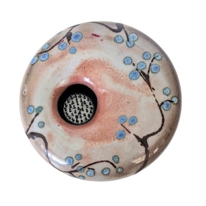 Vintage Studio Pottery Flower Frog: Stoneware Metal Pin Vase