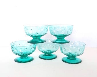 Vintage Anchor Hocking Sherbet Glasses - Milano Aquamarine - Set of 5