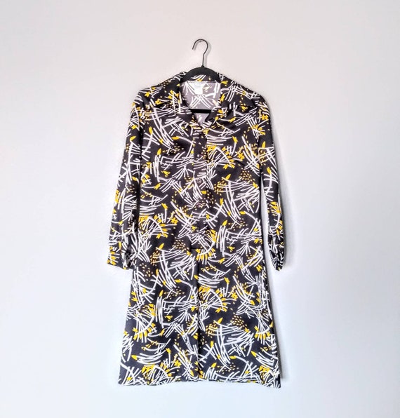 Vintage Black & White Patterned Shirt Dress - 197… - image 2