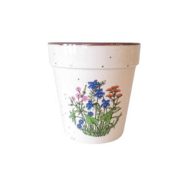 Vintage Otagiri Stoneware Planter - Plant Pot - Speckled Stoneware - Wildflowers