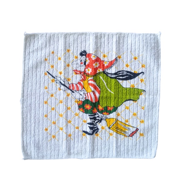 Vintage Washcloth with Witch - Retro Witch Towel - Vintage Towels - Novelty Washcloth