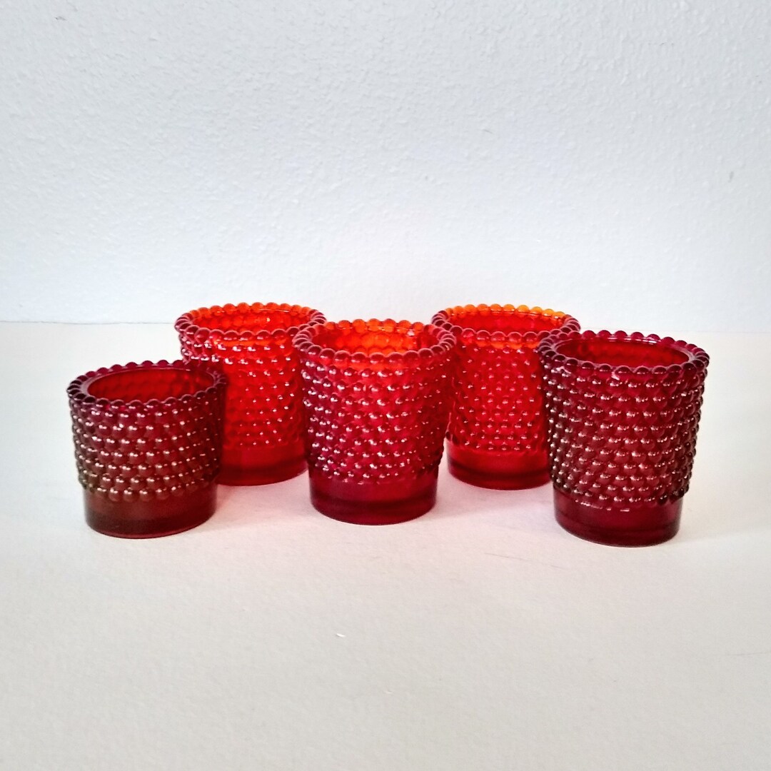 Vintage Red Glass Votive Candle Holders Red Hobnail Glass Etsy