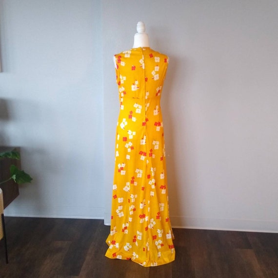 Vintage Yellow Maxi Dress - Marigold Yellow Flora… - image 3
