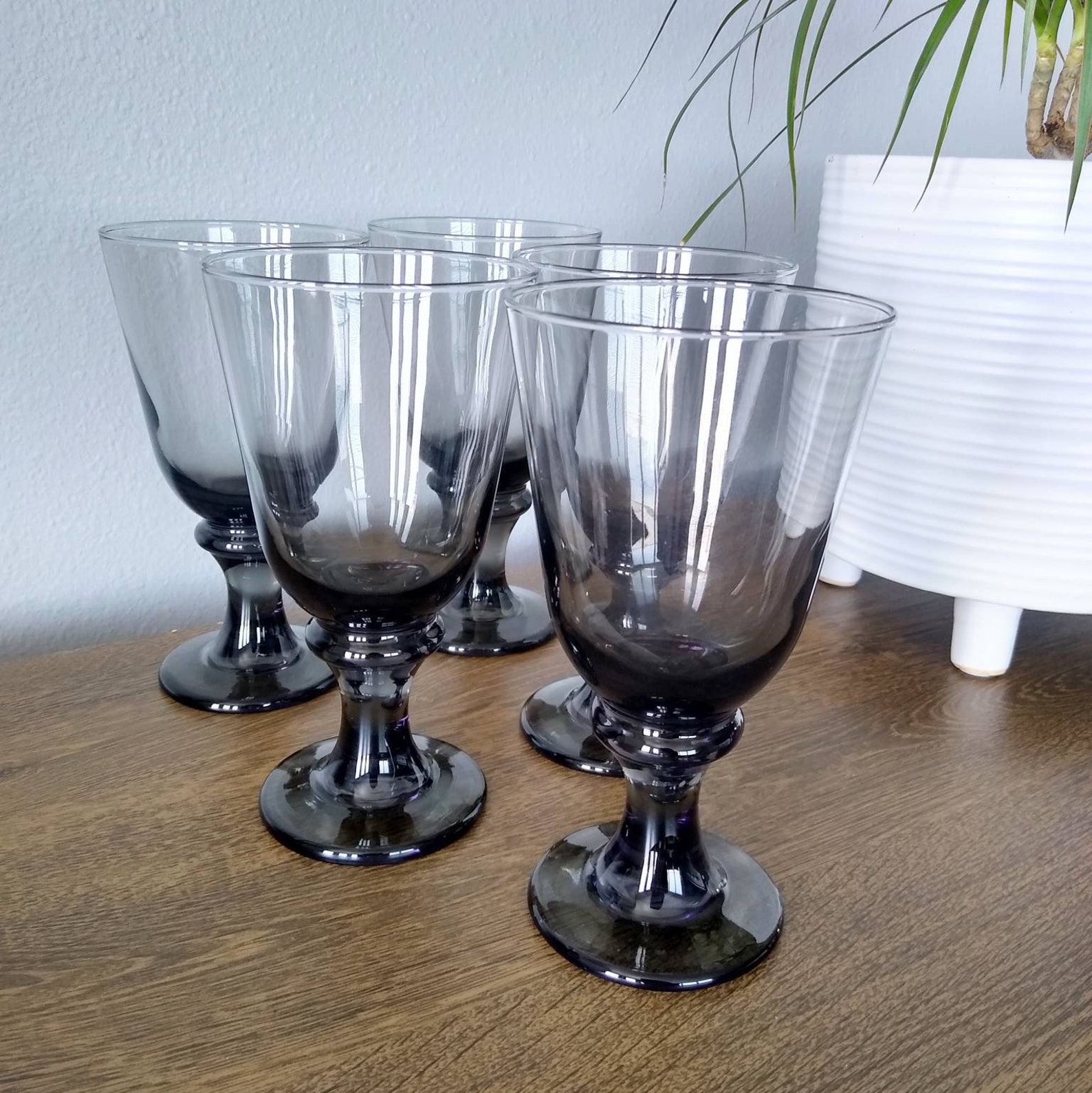 Vintage Libbey Nova Black Water Goblets Smoky Gray Wine Etsy