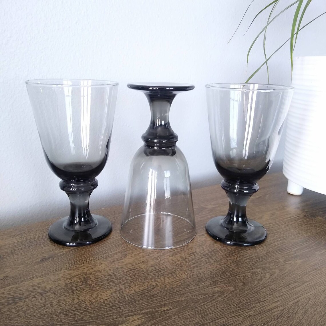 Vintage Libbey Nova Black Water Goblets Smoky Gray Wine Etsy