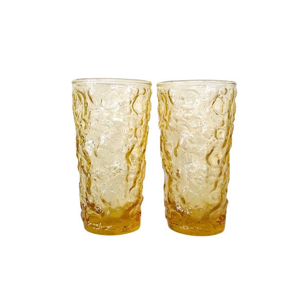 Vintage Anchor Hocking Amber Milano Tumblers - Crinkled Glasses - Vintage Glassware