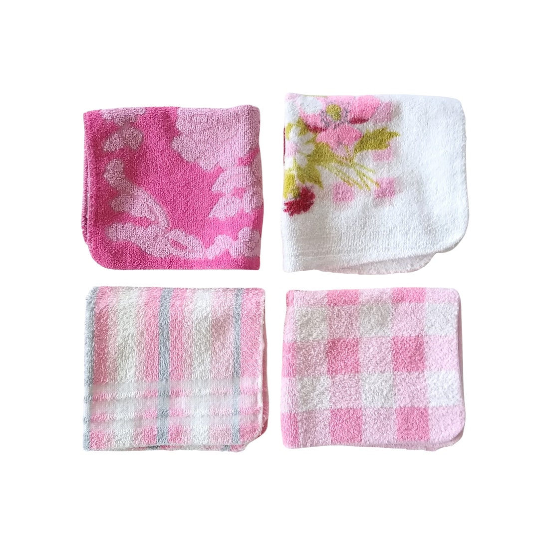 Vintage Pink Washcloth Set Floral and Striped Washcloths Etsy