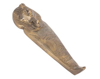 Vintage Brass Mummy Figurine - Sarcophagus - Paperweight - Desk Decor