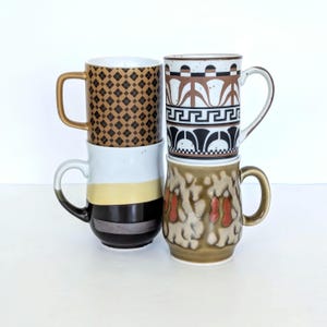 Vintage Coffee Mug Set - Mismatched with Earthy Tones - Set of 4