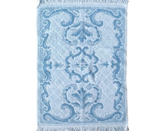 Vintage Blue Hand Towel with Sculptural Floral Damask Design - Retro Towel - Vintage Bath Towel