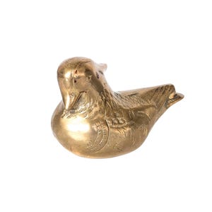 Vintage Brass Wood Duck Figurine: Detailed Bird Decor