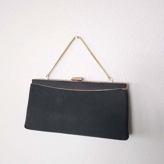 Vintage Black Crepe Handbag - Convertible Chain S… - image 1