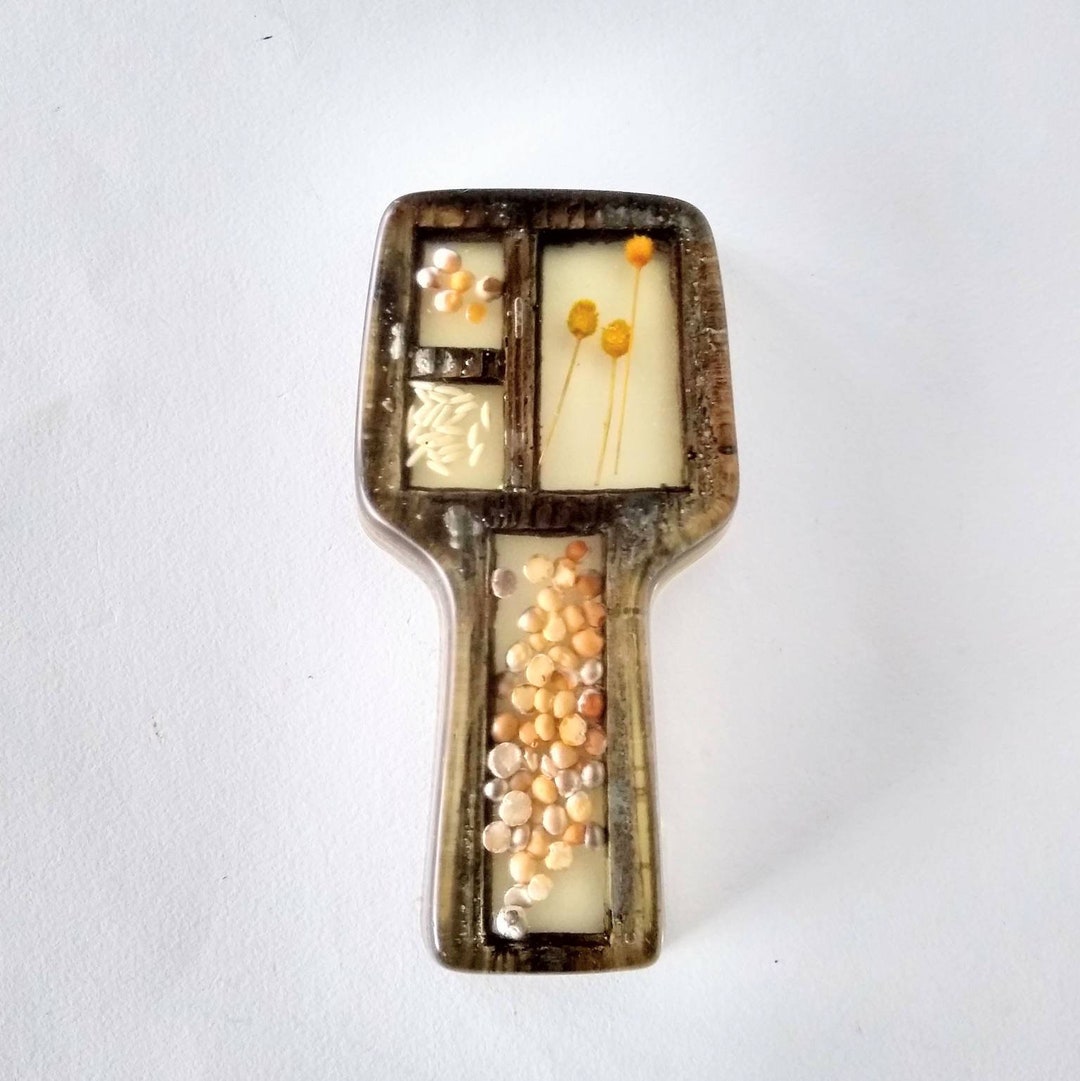 Vintage Lucite Floral Spoon Rest 1970s Bohemian Hot Pot Spoon Rest With