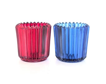 Vintage Glass Votive Candle Holders - Choice of Blue or Red