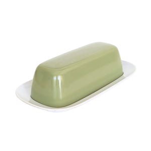 Vintage Melmac Covered Butter Dish - Avocado Green & White - Melamine